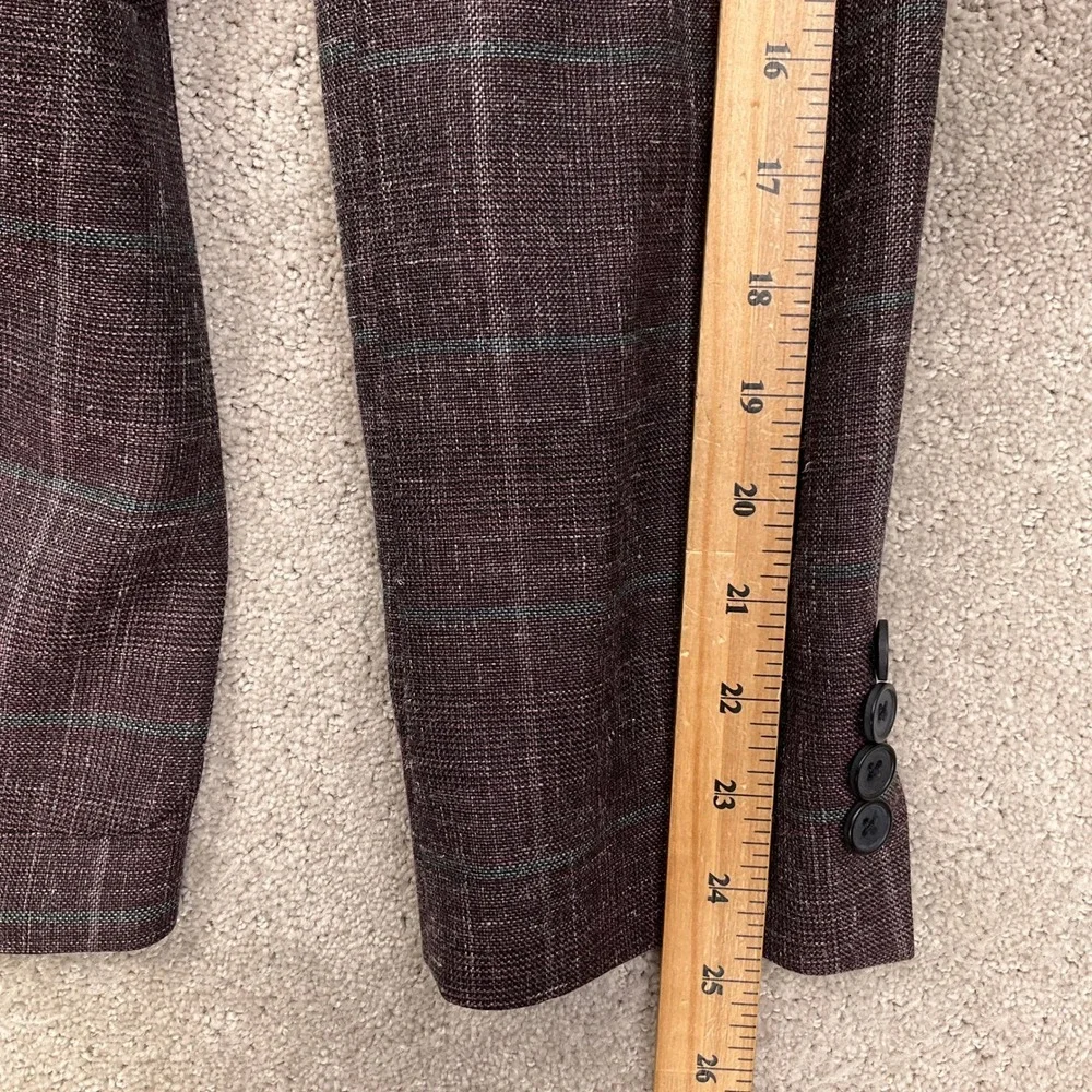 Nordstrom Blazer Mens 36R Plum Plaid Trim Fit Quiet Luxury Wool/Silk/Linen